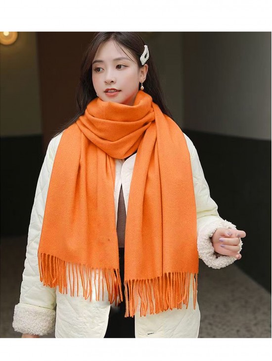 Premium Cashmere Feeling Solid Color Scarf W/ Tassels